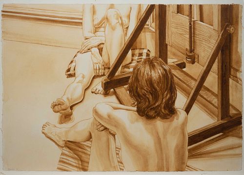 Philip Pearlstein
(American, b. 1924)
Two Female Models Facing Easel, 1977