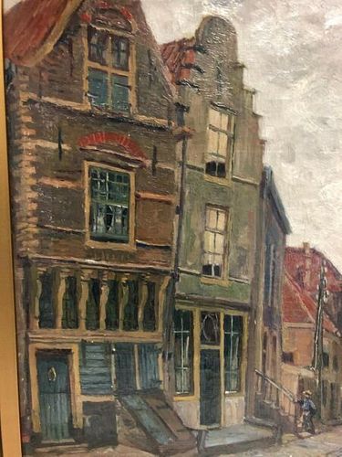 SIGNED ANNA LEHMANN DUTCH ARTIST 1876-1956 OIL ON CANVAS- STREET SCENE