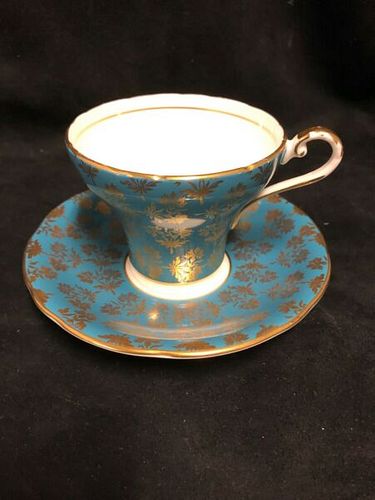 Aynsley fine bone china Blue & Gold Cup and saucer Made in England.