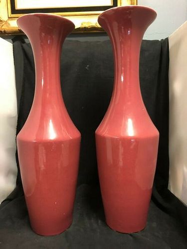 FABULOUS TALL  PAIR OF DECORATIVE  PALE BURGUNDY VASES