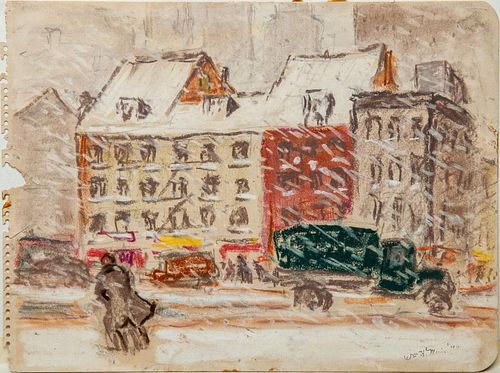 Attributed to William H. Muir (1902-1964): Untitled (Winter Street Scene)
