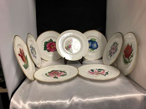 ROYAL WORCESTER ENGLAND SET OF 10 FLORAL HAND PAINTED DINNER/CABINET PLATES