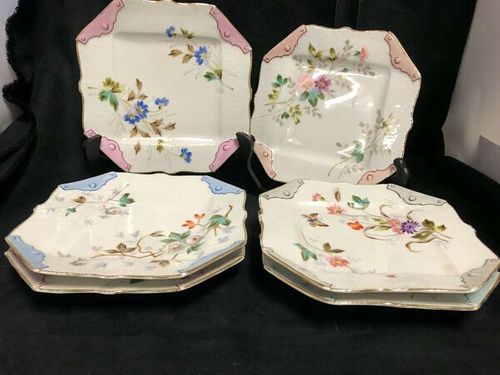 Set Of 6 Porcelain Hand painted dessert plates all different designs unmarked