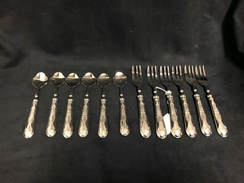 Set For 6 -800 Silver Oyster Forks and Spoons