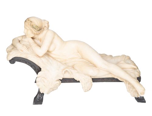 A EUROPEAN ALABASTER AND METAL SCULPTURE OF A NUDE, LATE 19TH-EARLY 20TH CENTURY