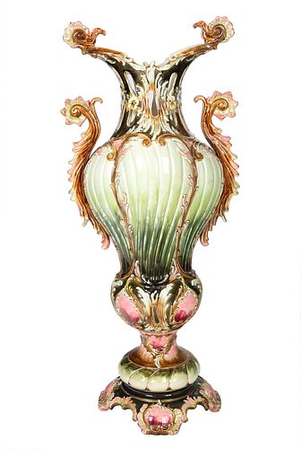 A LARGE MAJOLICA VASE, EICHWALD, LATE 19TH CENTURY