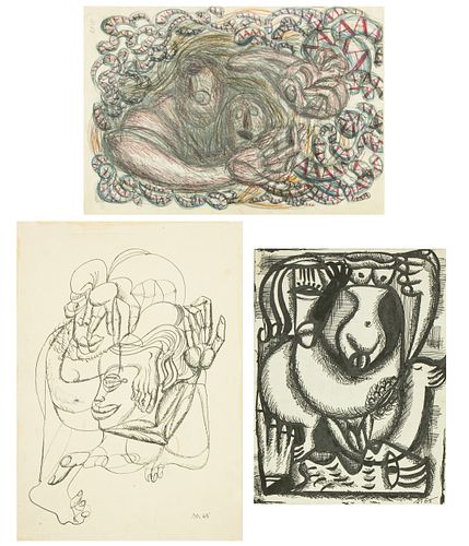 A GROUP OF THREE FIGURATIVE DRAWINGS BY LEONID LAMM (RUSSIAN 1928-2017)
