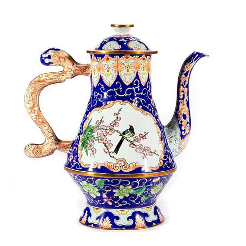 A Chinese enamel tea pot.