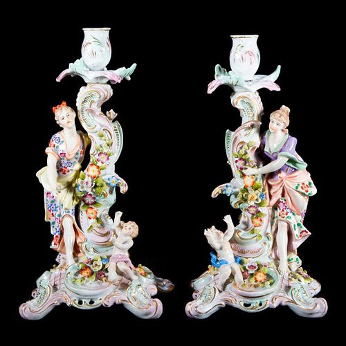 Pair of Dresden porcelain candlesticks.