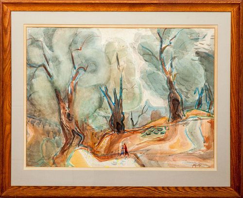 20th Century School: Untitled (Two Figures in a Grove)