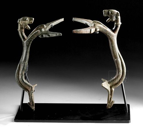 Lot of 2 Near East Bronze Handles -  Leaping Leopards