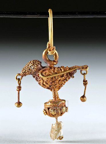 Islamic 21K+ Gold Earring - Bird Form w/ Pearls