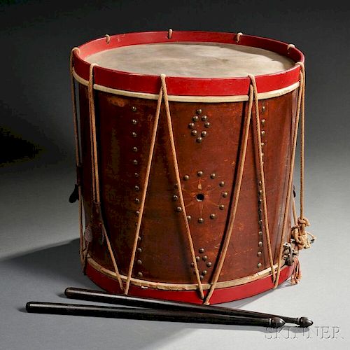 U.S. Marked Early 19th Century Snare Drum with Sticks