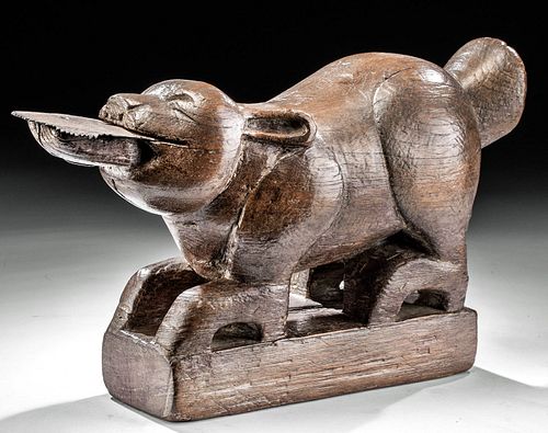 Late 19th C. Thai Wood & Iron Coconut Grater - Dog