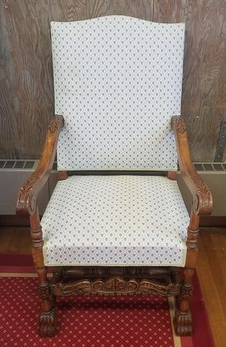 Walnut Upholstered High-back Armchair
