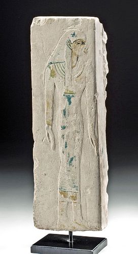 Egyptian Limestone Stele Fragment w/ Polychrome Female