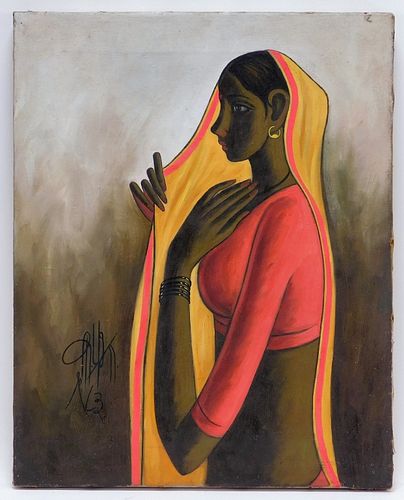 B. Prabha O/C Portrait Painting of a Young Woman