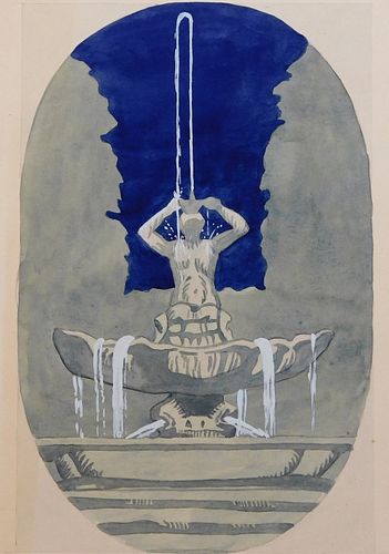 Otto Plaug Jugendstil Water Fountain WC Painting