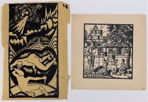 2 Otto Plaug Surrealist Wood Block Print