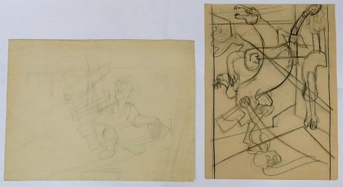 2 Otto Plaug Figure Studies Drawings