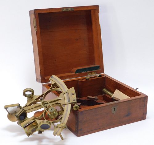 19C. Brass English Sextant in Fitted Box