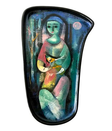 Polia Pillin Ceramic Etherial Seated Woman with Bird in Nature Tray