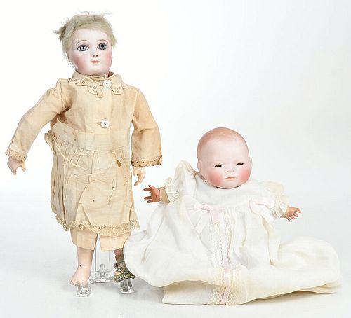 French Jumeau Bisque Head Doll, German Baby Doll