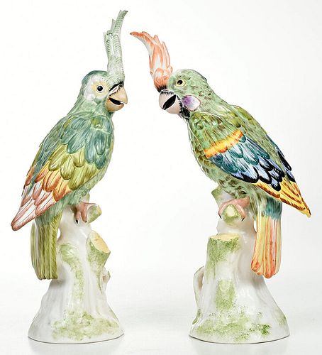 Pair of Italian Majolica Glazed Cockatiels