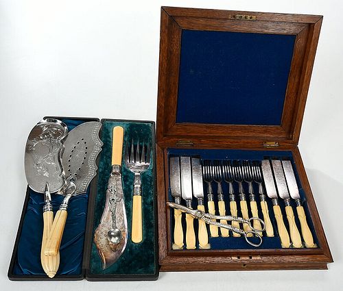Cased Silver Fish Sets and Serving Pieces  