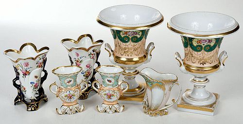 Seven Pieces Paris Porcelain Garnitures