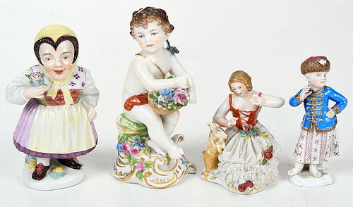 Four Continental Hand Painted Porcelain Figures