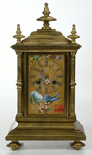 French Gilt Bronze, Paint Decorated Shelf Clock