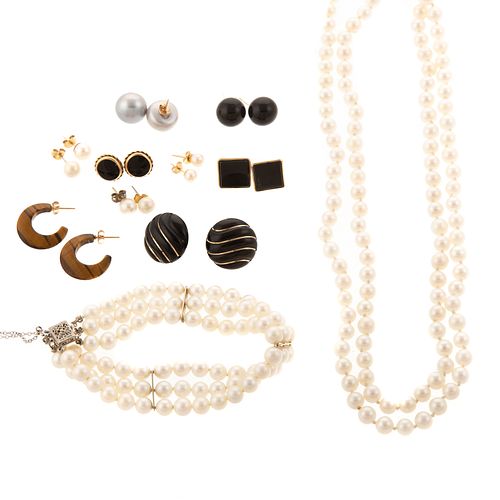 Various Pearl & Onyx Jewelry in 14K