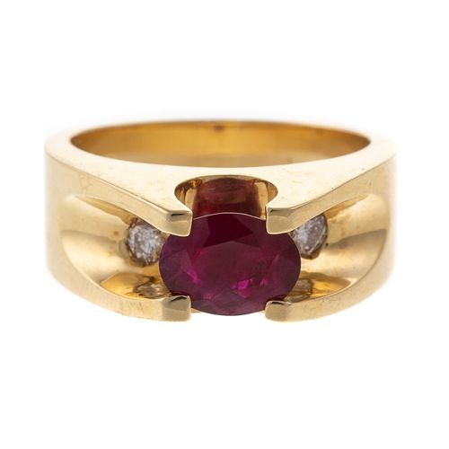 A Gent's Burmese Ruby & Diamond Ring in 14K