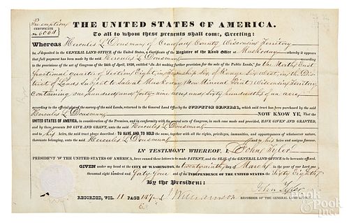 John Tyler vellum document signed as president