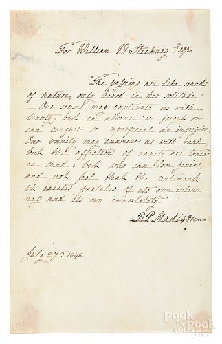 Dolley Madison autographed poetic quotation, 1848