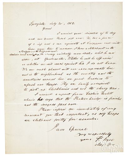 Franz Sigel Civil War signed letter, 1862