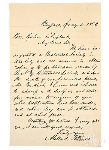 Millard Fillmore signed hand written letter, 1864