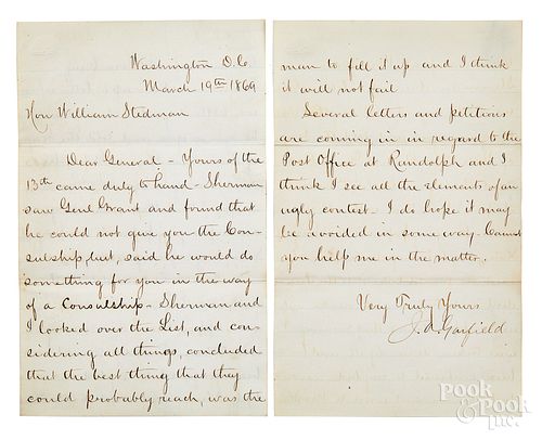James A. Garfield signed letter, 1869