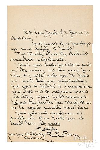 Robert E. Peary signed letter, 1896