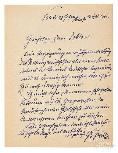 Count Ferdinand Graf von Zeppelin signed letter