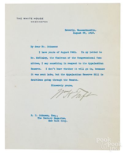 William Taft signed typed letter, 1910