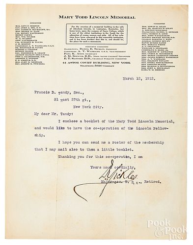 Major Gen. Daniel Sickles signed correspondence