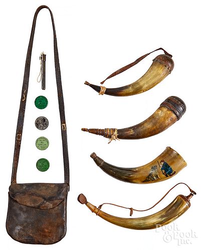 Four powder horns, 19th c.