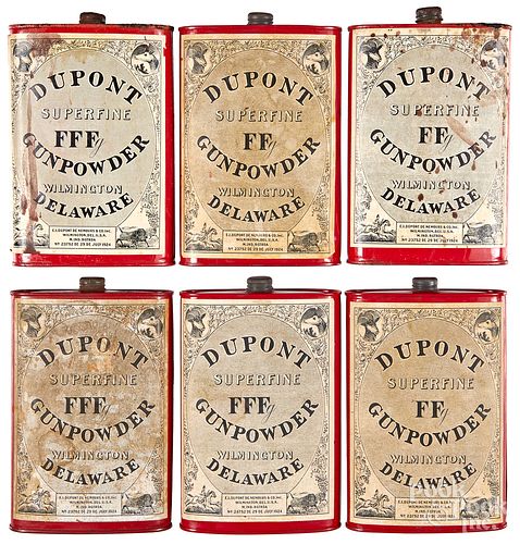 Six Dupont Superfine powder tins
