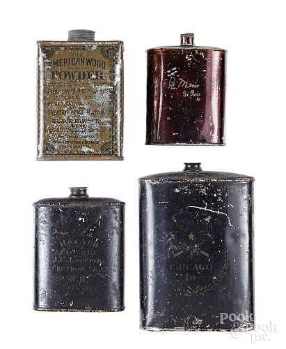 Four gun powder tins, to include The American Woo