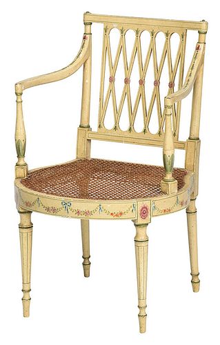 Sheraton Paint Decorated and Caned Armchair
