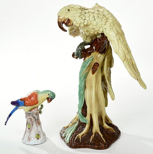 Two Brightly Decorated Parrot Figures