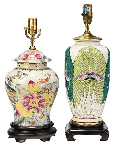 Two Chinese Famille Rose Vases Converted to Lamps