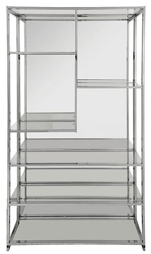 Mirrored Glass and Chrome Display Shelf